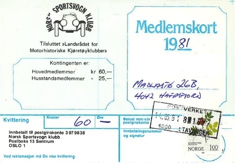 NSK medlemskort 1981